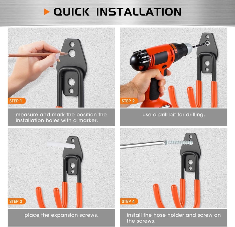 Pruite Upgraded Garage Hooks, 6 Pack Heavy Duty Wall Mount Steel Utility Hooks, Storage System Hooks for Power Tools, Garden Hose, Ladder, Bike, Cords, and More - Image 5
